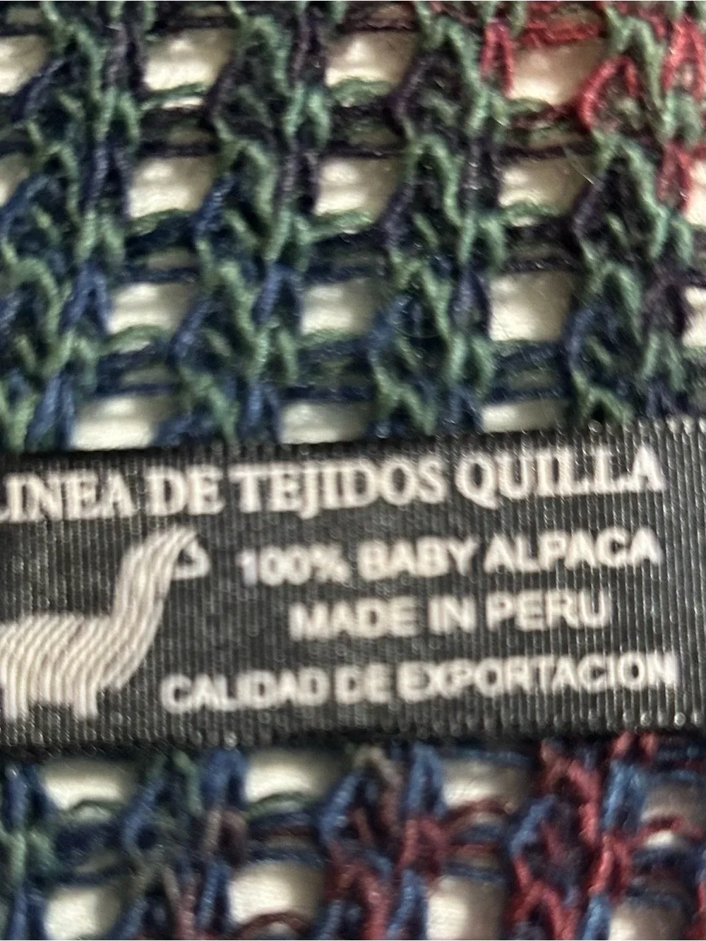 100% Baby Alpaca Open Knit Scarf Dark Plaid Fringe Whimsigoth Y2K